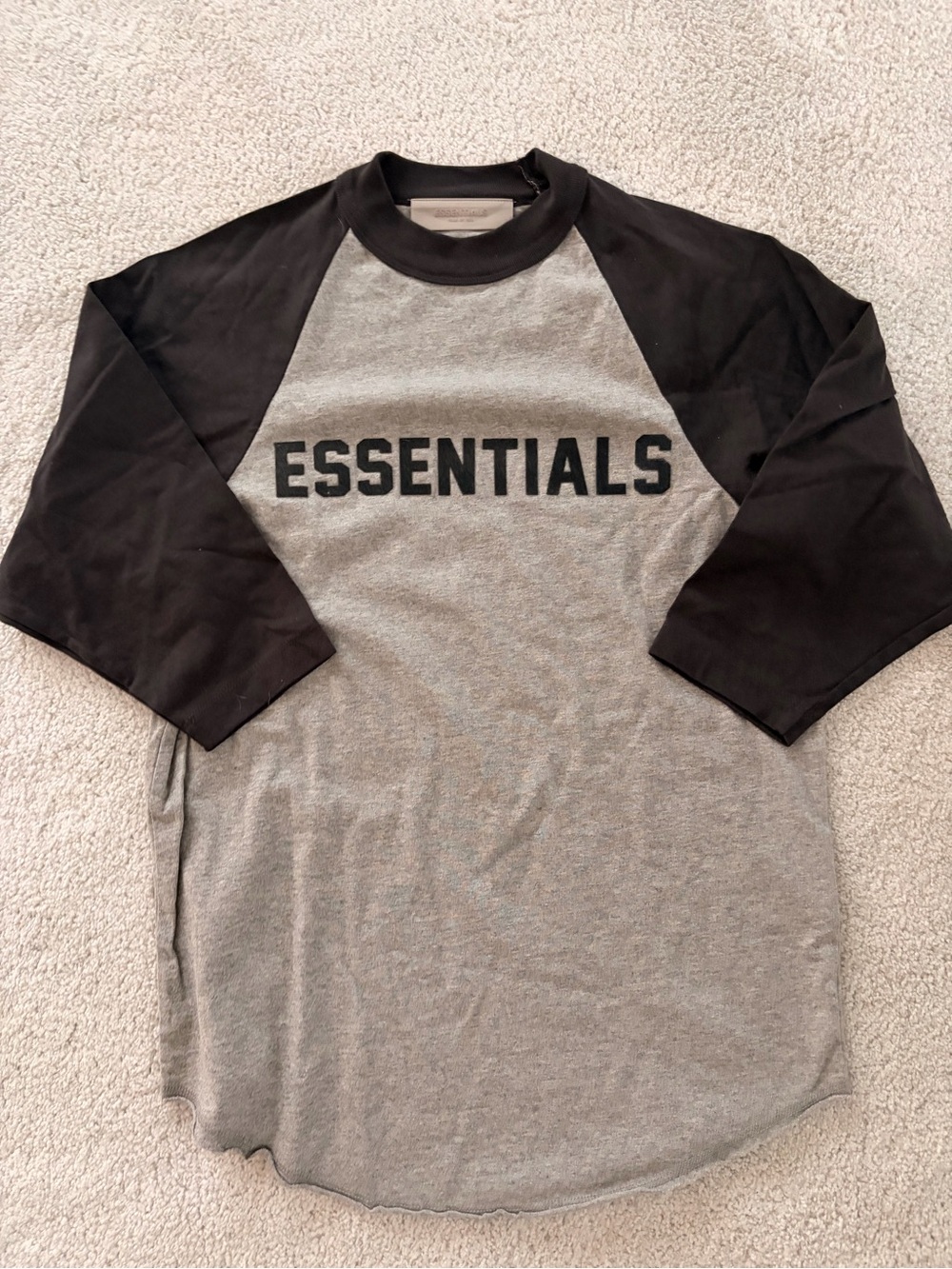 ESSENTIALS KIDS Grey Body with Black Raglan Sleeve Logo Tee